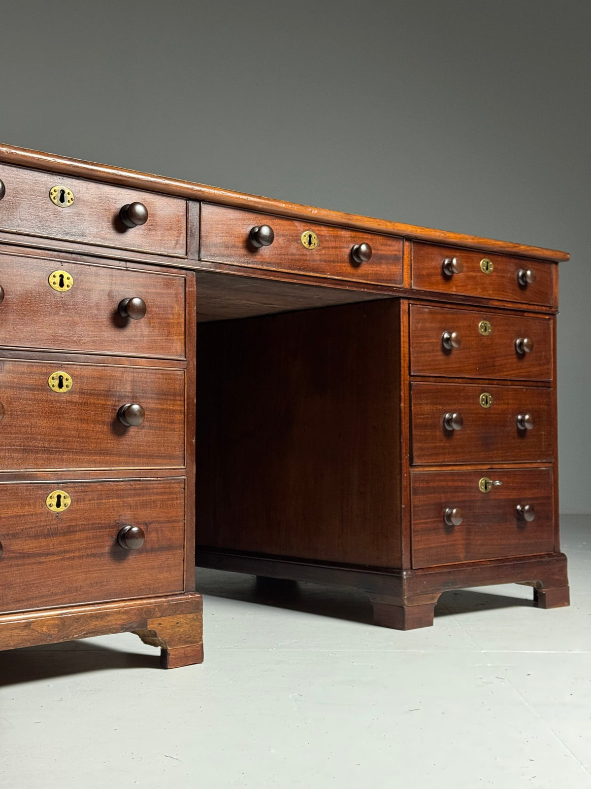 English Mahogany Partners Desk with Red Leather Top, c. 1870 to 1890, photo 2