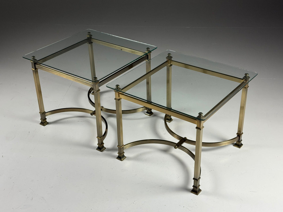 Pair of Gold Coloured Metal Side Tables with Glass Tops, Belgium, photo 2