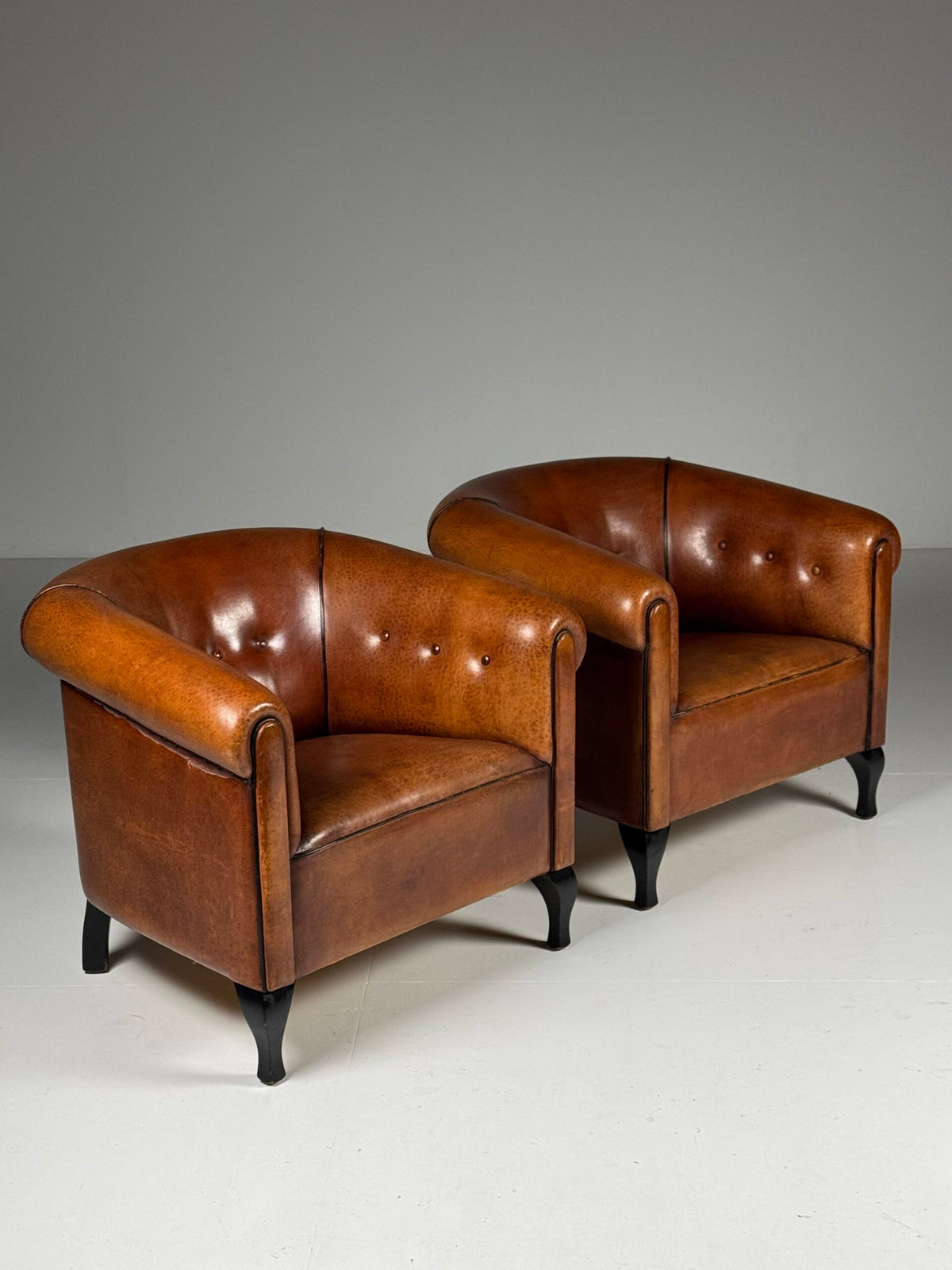 Pair of Sheepskin Leather Club Armchairs, Netherlands, photo 1
