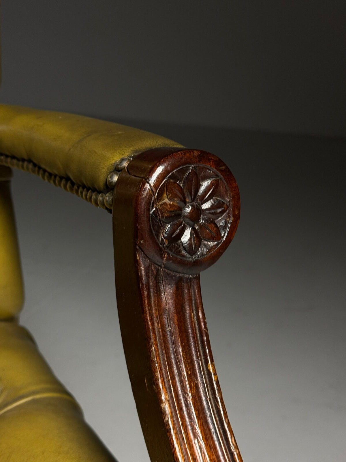Mid 20th Century Green Leather Buttoned Desk Armchair, photo 18