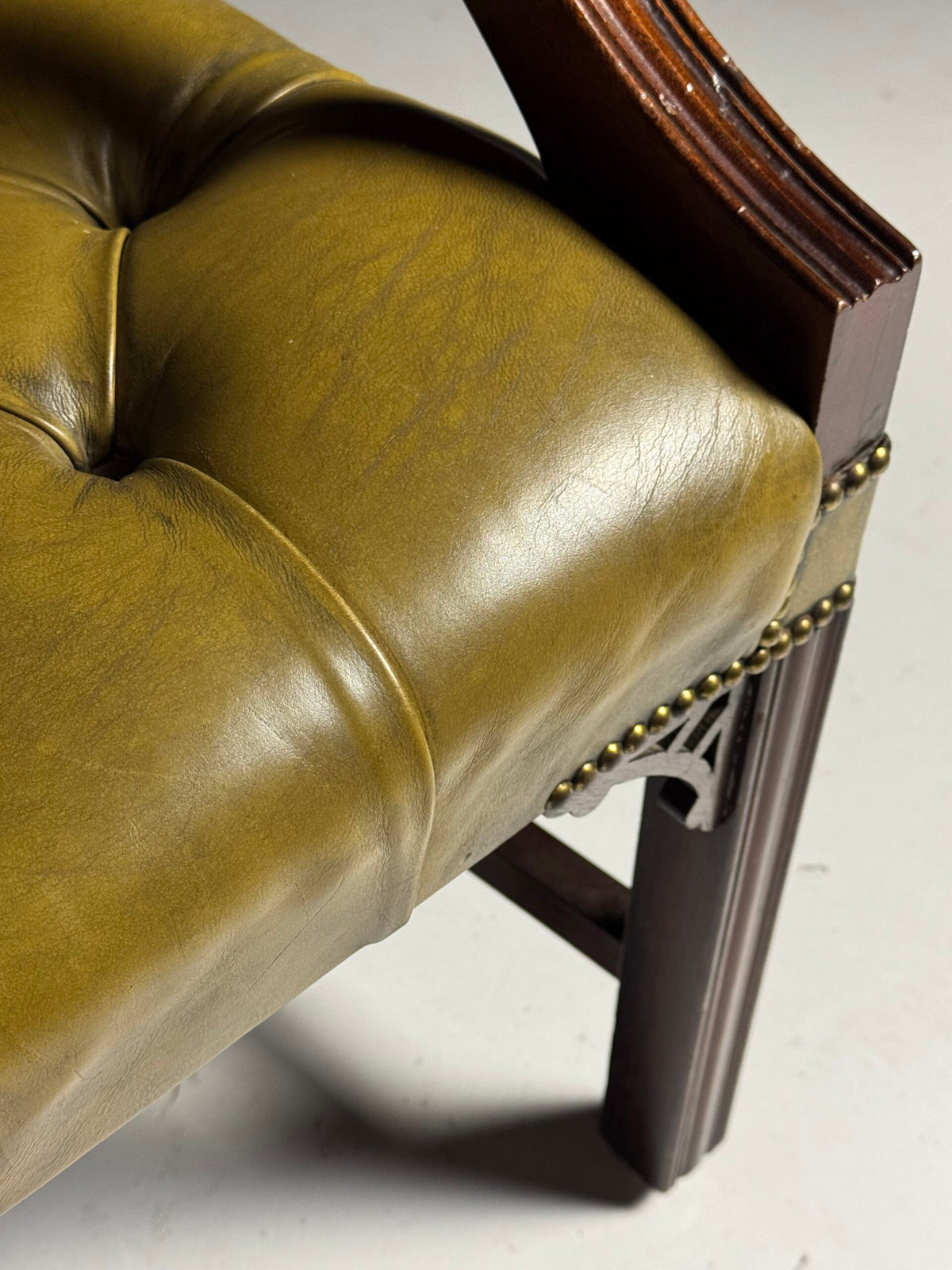 Mid 20th Century Green Leather Buttoned Desk Armchair, photo 12