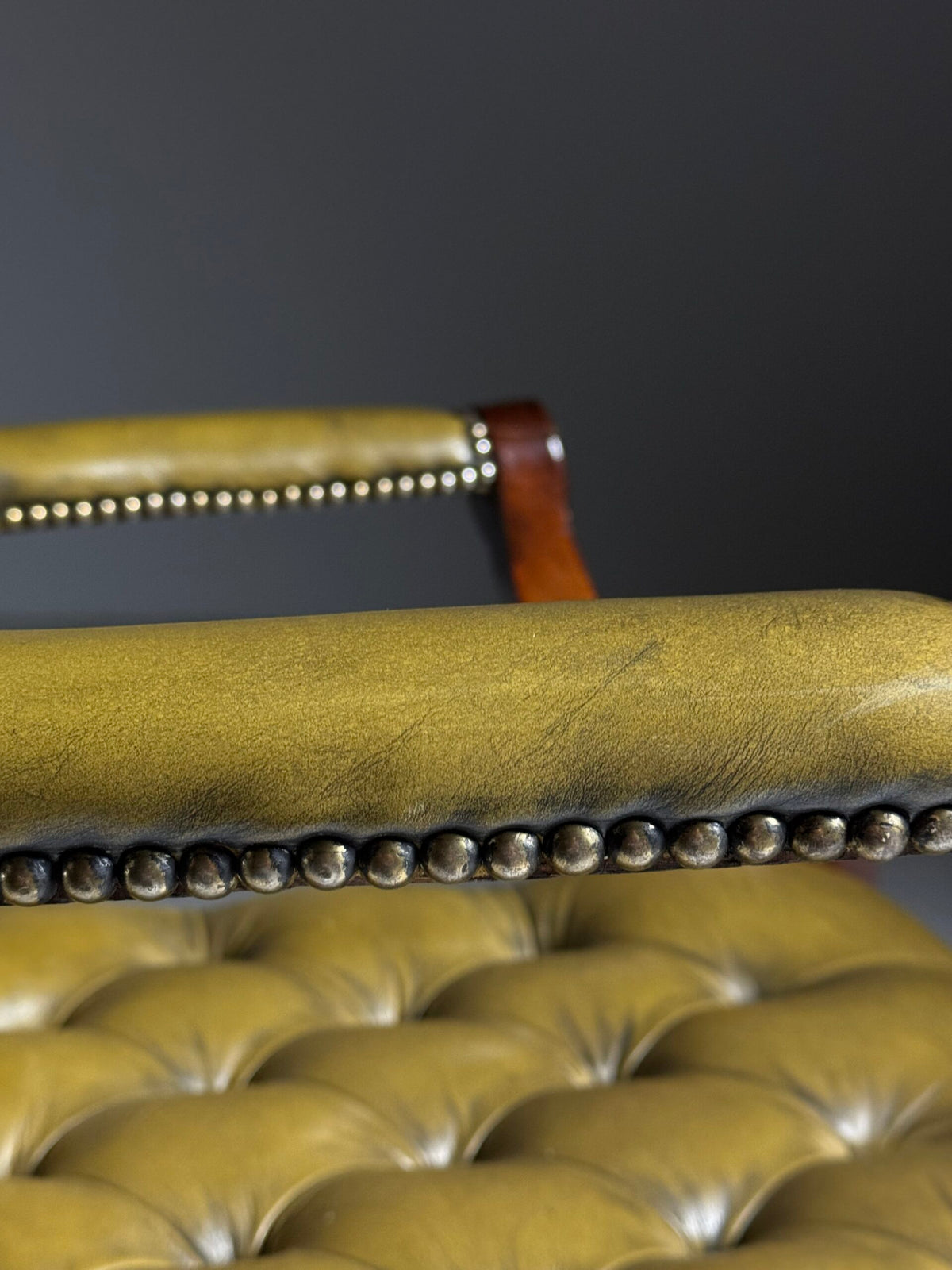 Mid 20th Century Green Leather Buttoned Desk Armchair, photo 6