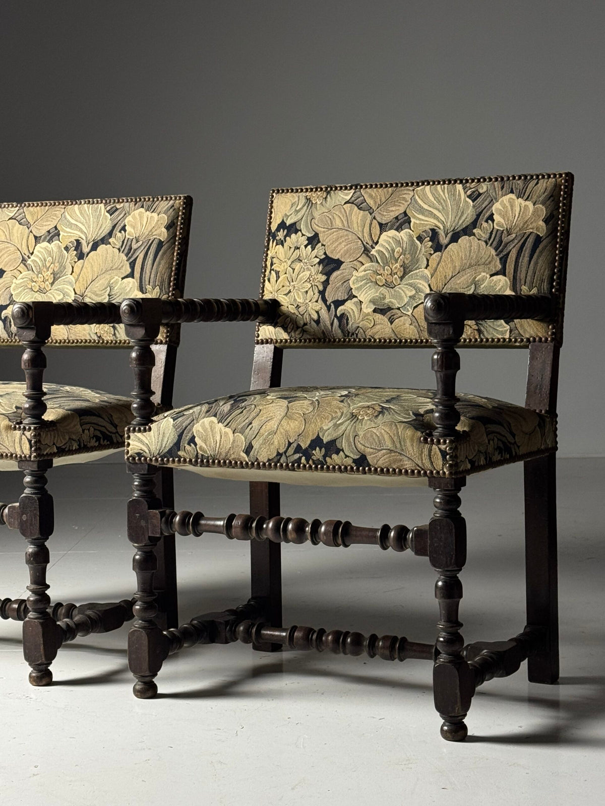 Pair of French Armchairs with Floral Upholstery, c. 1900, photo 1