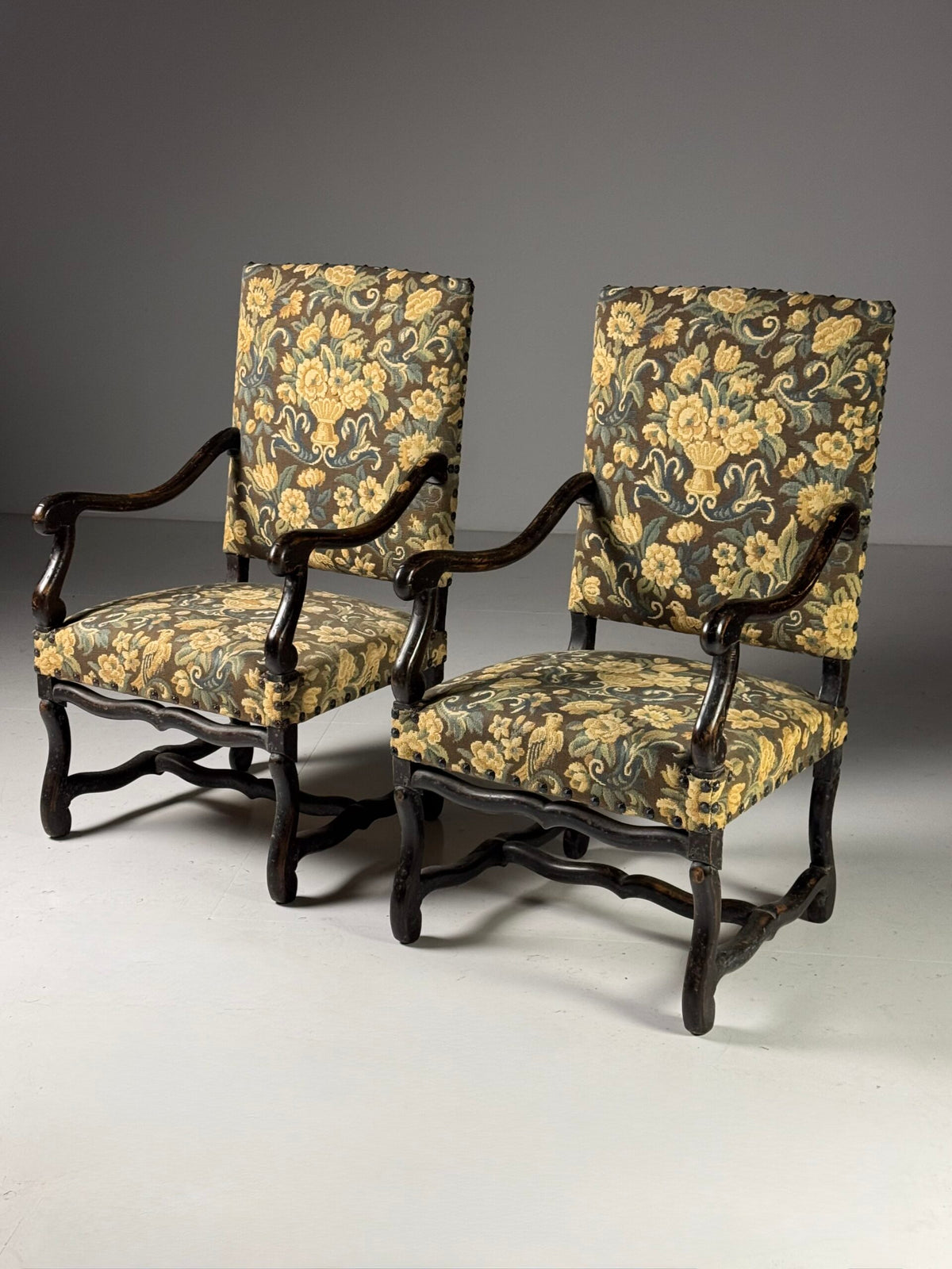 Pair of Large Os de Mouton Armchairs in Tapestry Upholstery, c. 1900, photo 1