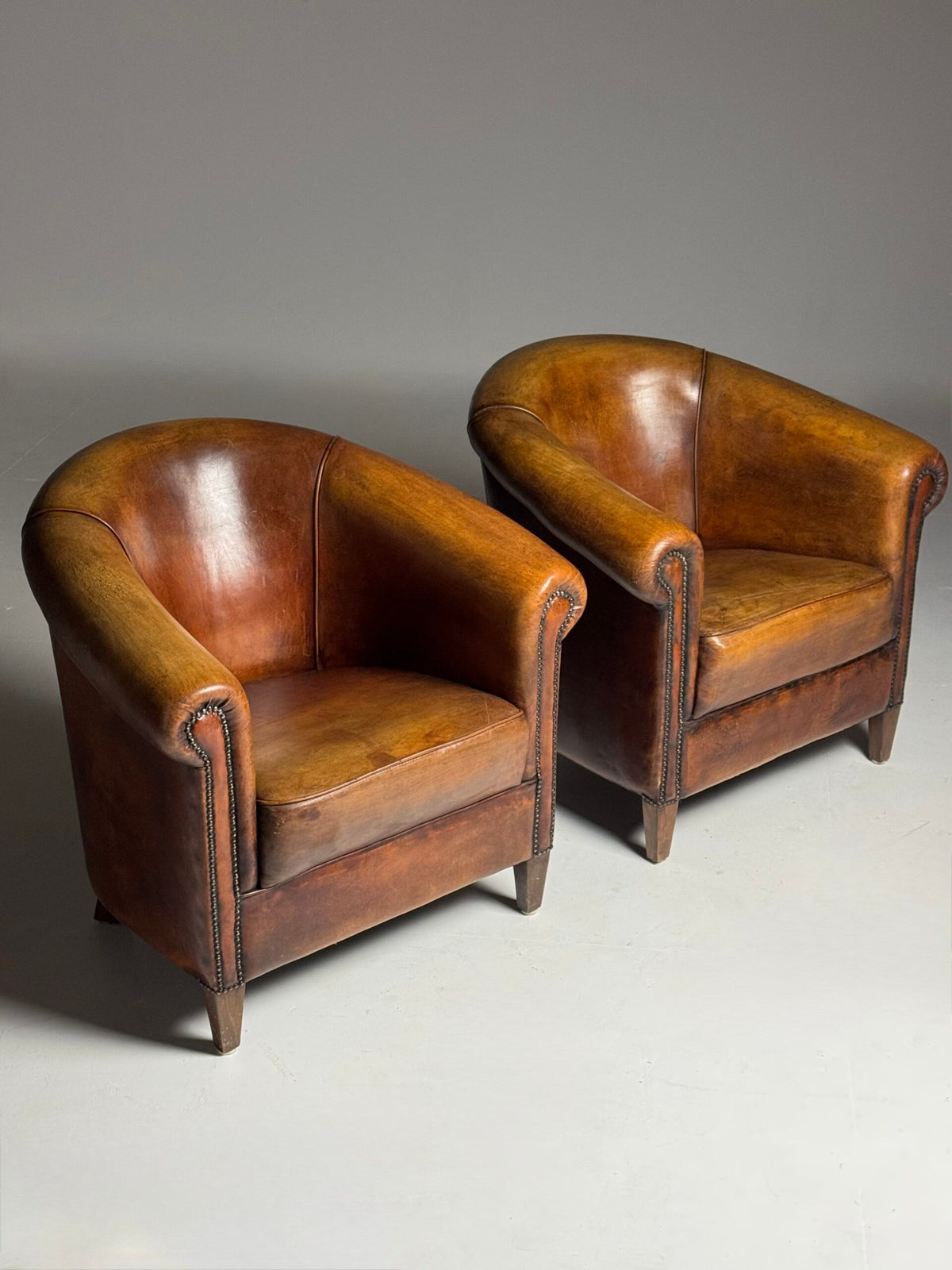 Pair of Dutch Sheepskin Leather Club Armchairs, Late 20th Century, photo 10