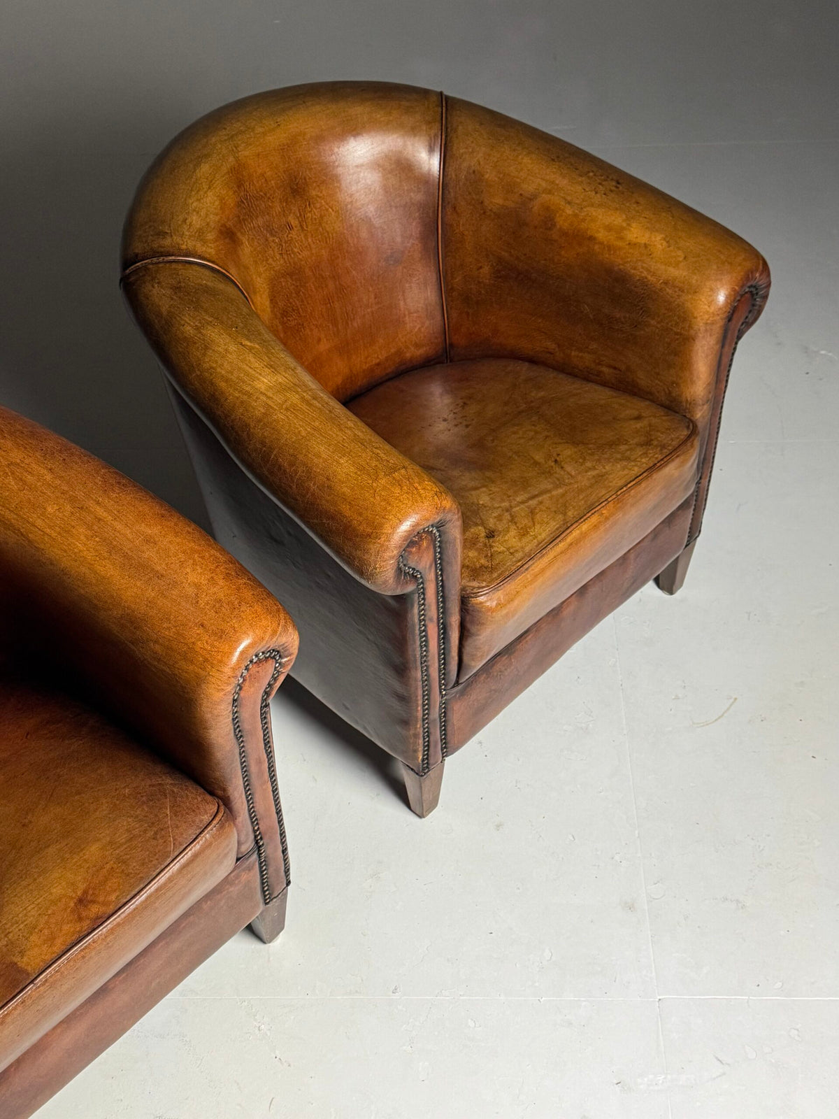 Pair of Dutch Sheepskin Leather Club Armchairs, Late 20th Century, photo 13