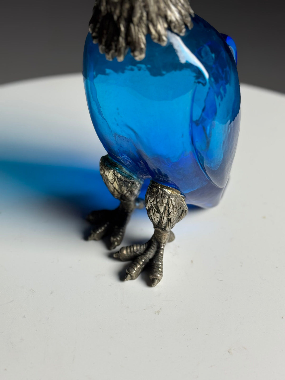 Blue Glass Eagle Decanter with Silver Plated Bronze Head, photo 12