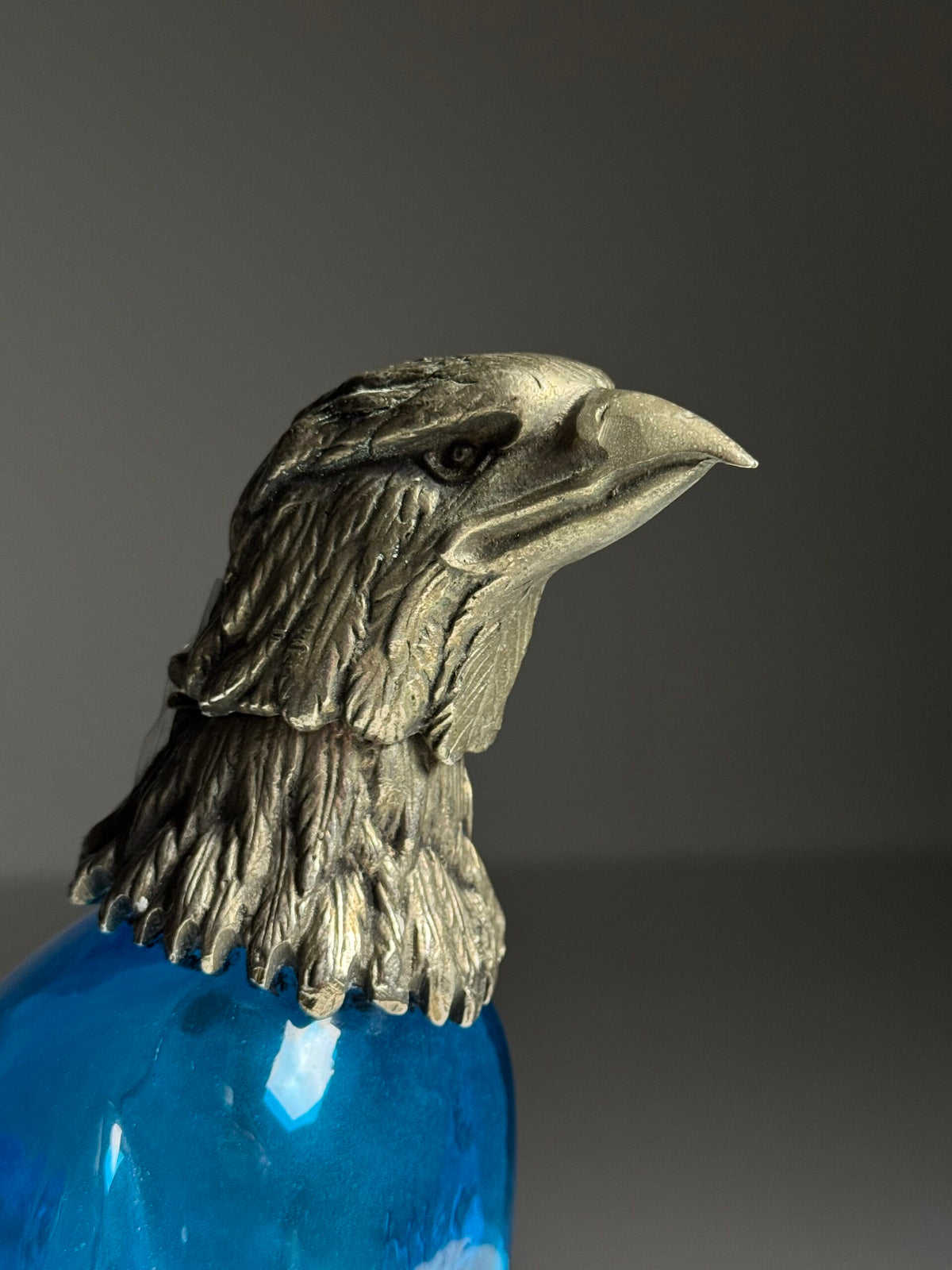 Blue Glass Eagle Decanter with Silver Plated Bronze Head, photo 8