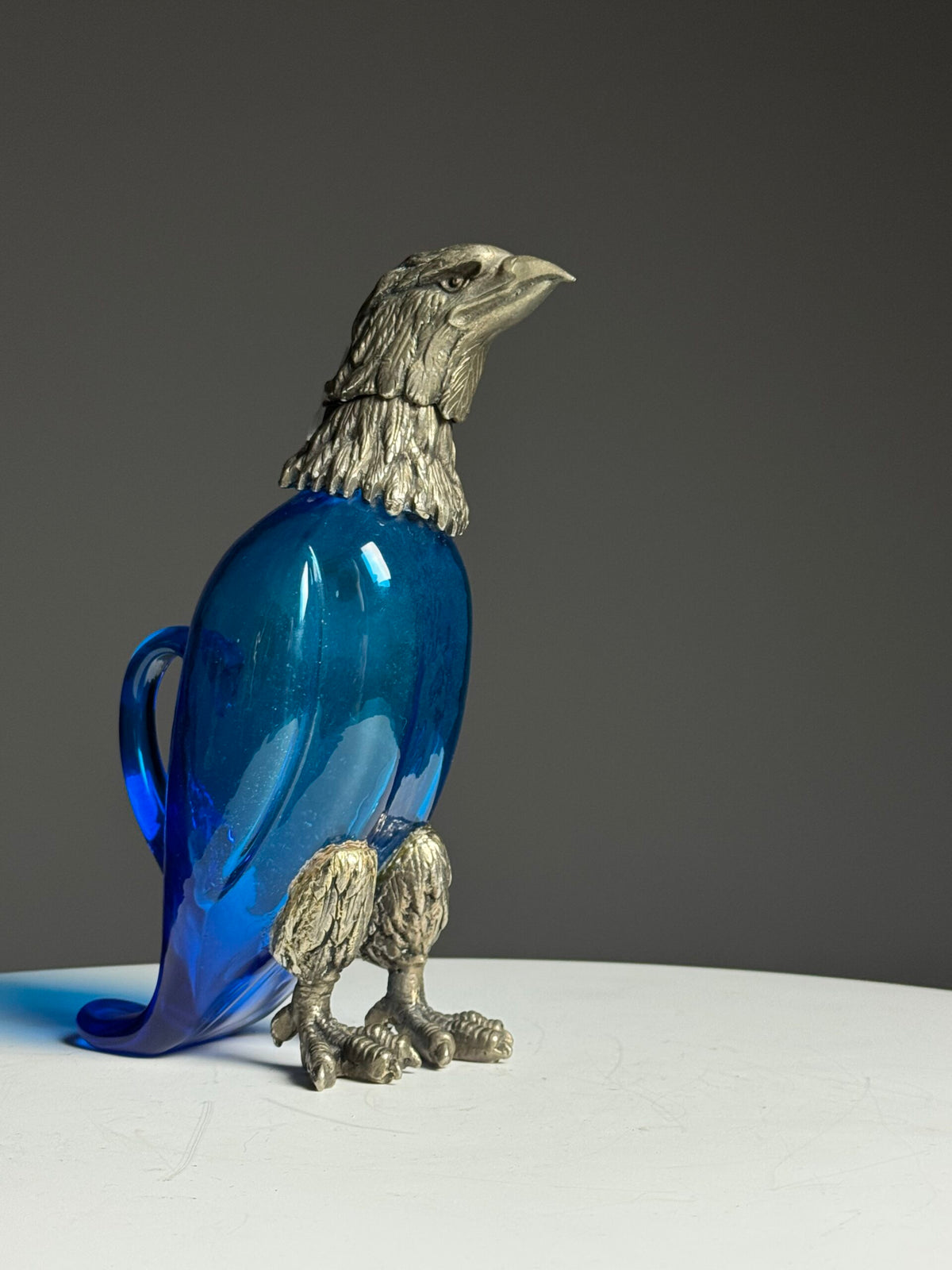Blue Glass Eagle Decanter with Silver Plated Bronze Head, photo 4