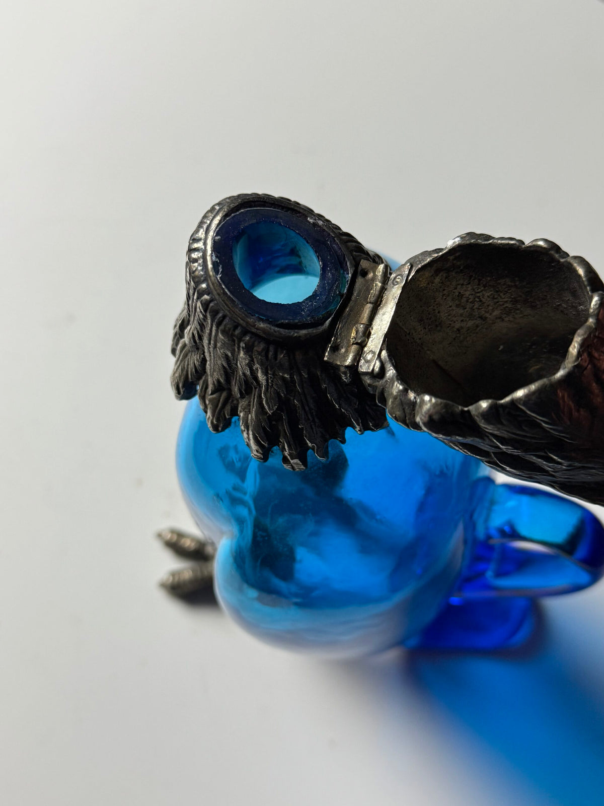 Blue Glass Eagle Decanter with Silver Plated Bronze Head, photo 2