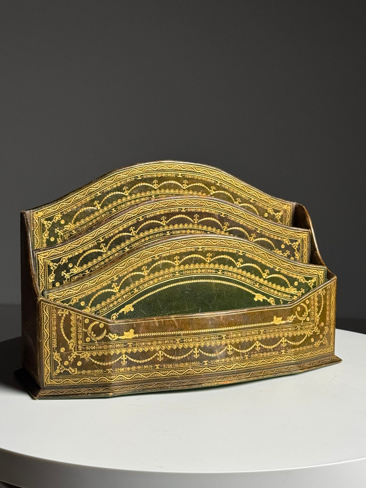 Green and Brown Leather Desk Organiser, France, Early 20th Century, photo 1