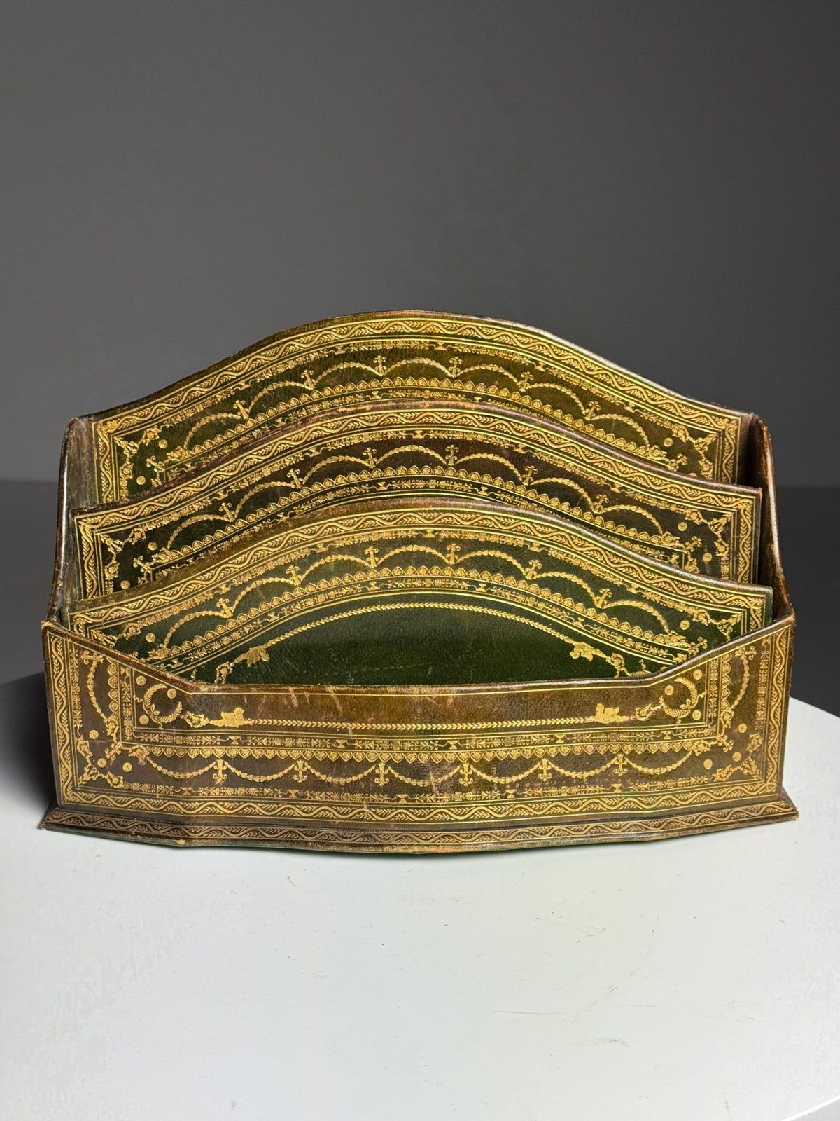 Green and Brown Leather Desk Organiser, France, Early 20th Century, photo 2