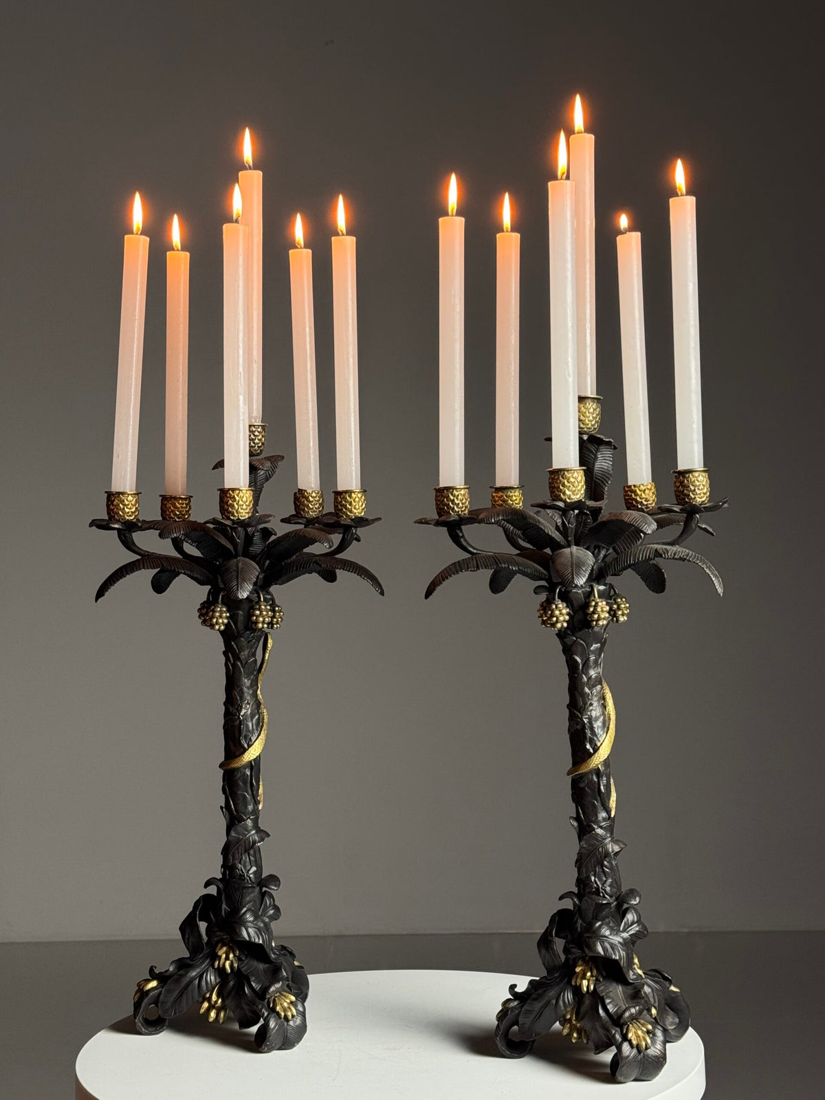 Pair of Gilt Bronze Palm Candlesticks, Early 19th Century, photo 3