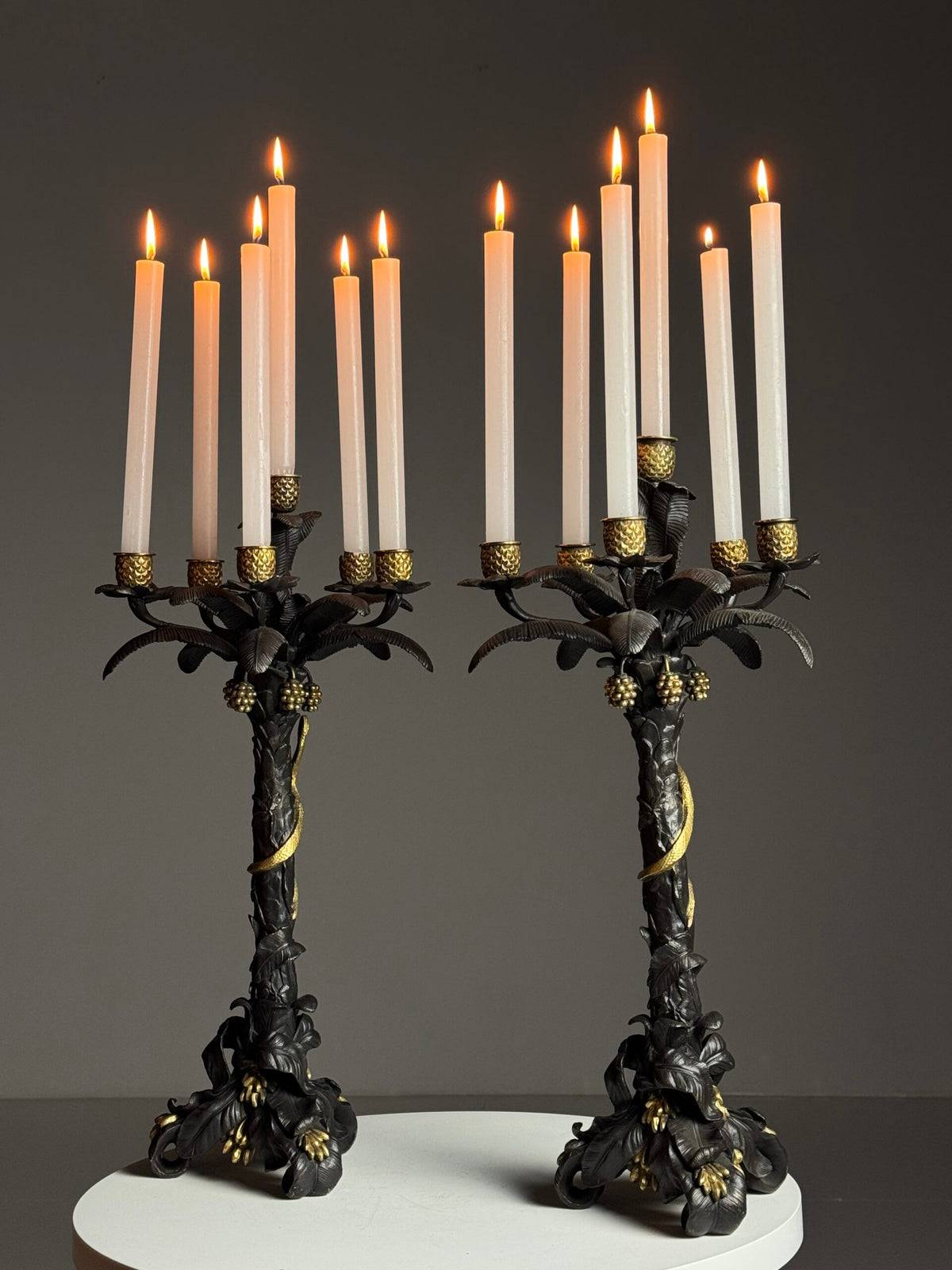 Pair of Gilt Bronze Palm Candlesticks, Early 19th Century, photo 2