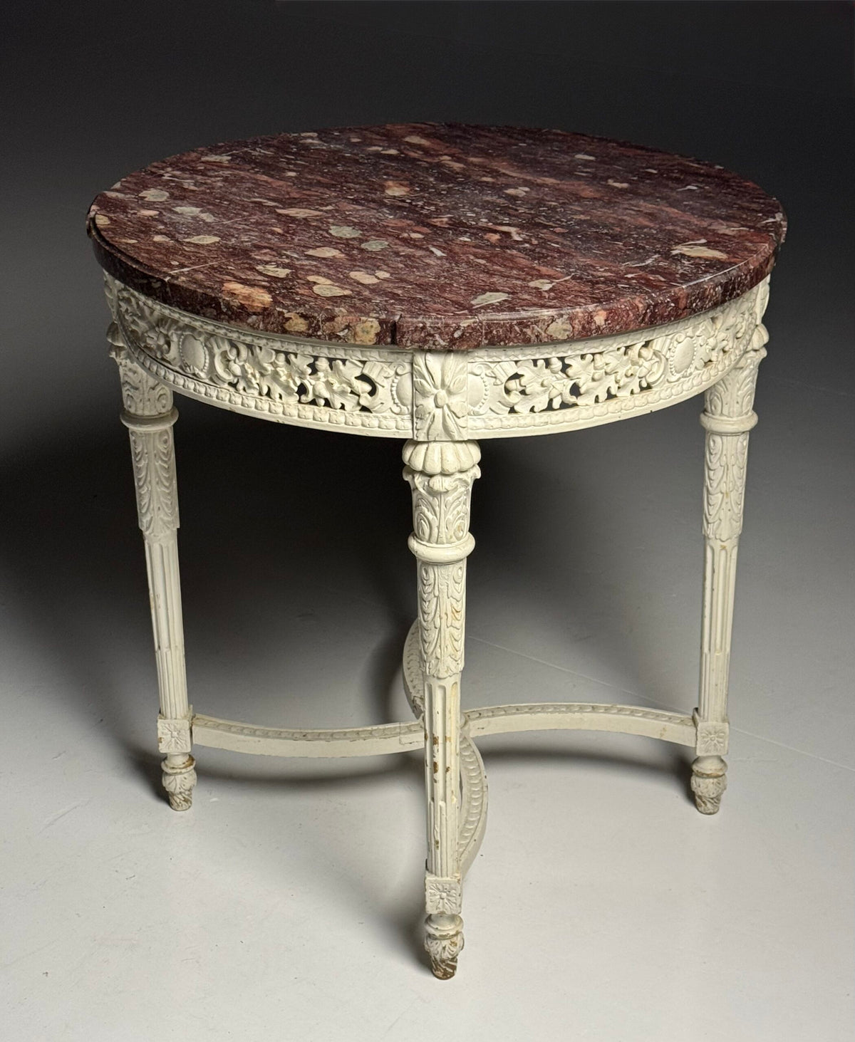 French Gueridon Side Table with Red Marble Top, 19th Century, photo 1