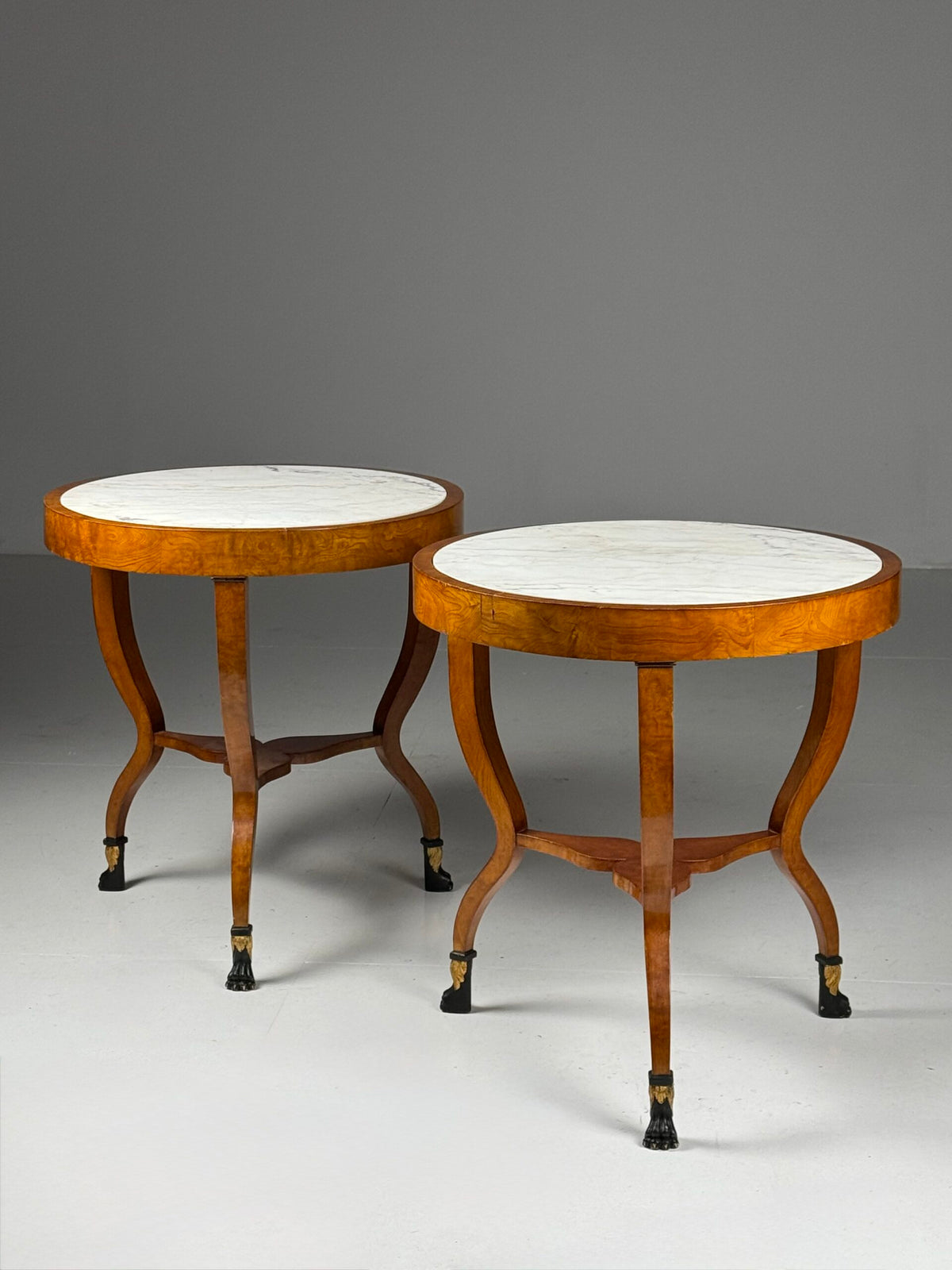 Pair of Empire Style Gueridon Tables with Carrara Marble Tops, photo 1