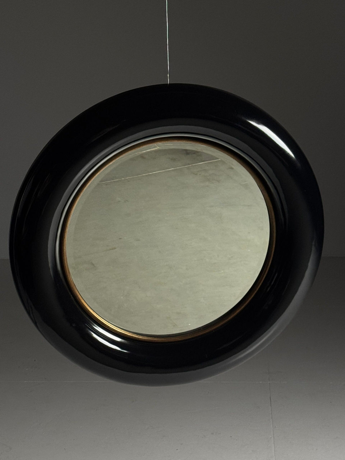 Vintage Round Black High Gloss Mirror, 1980s, photo 1