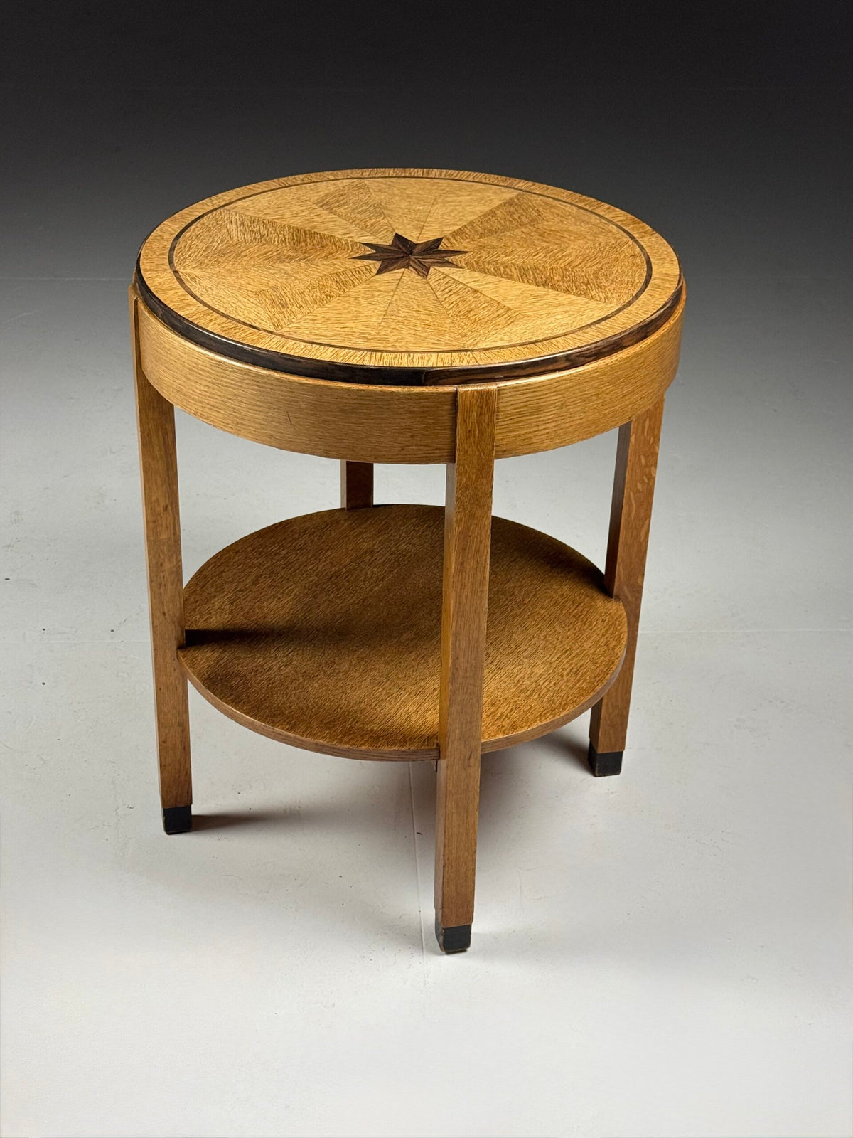 Art Deco Oak Side Table with Star Inlay, Early 20th Century, photo 2