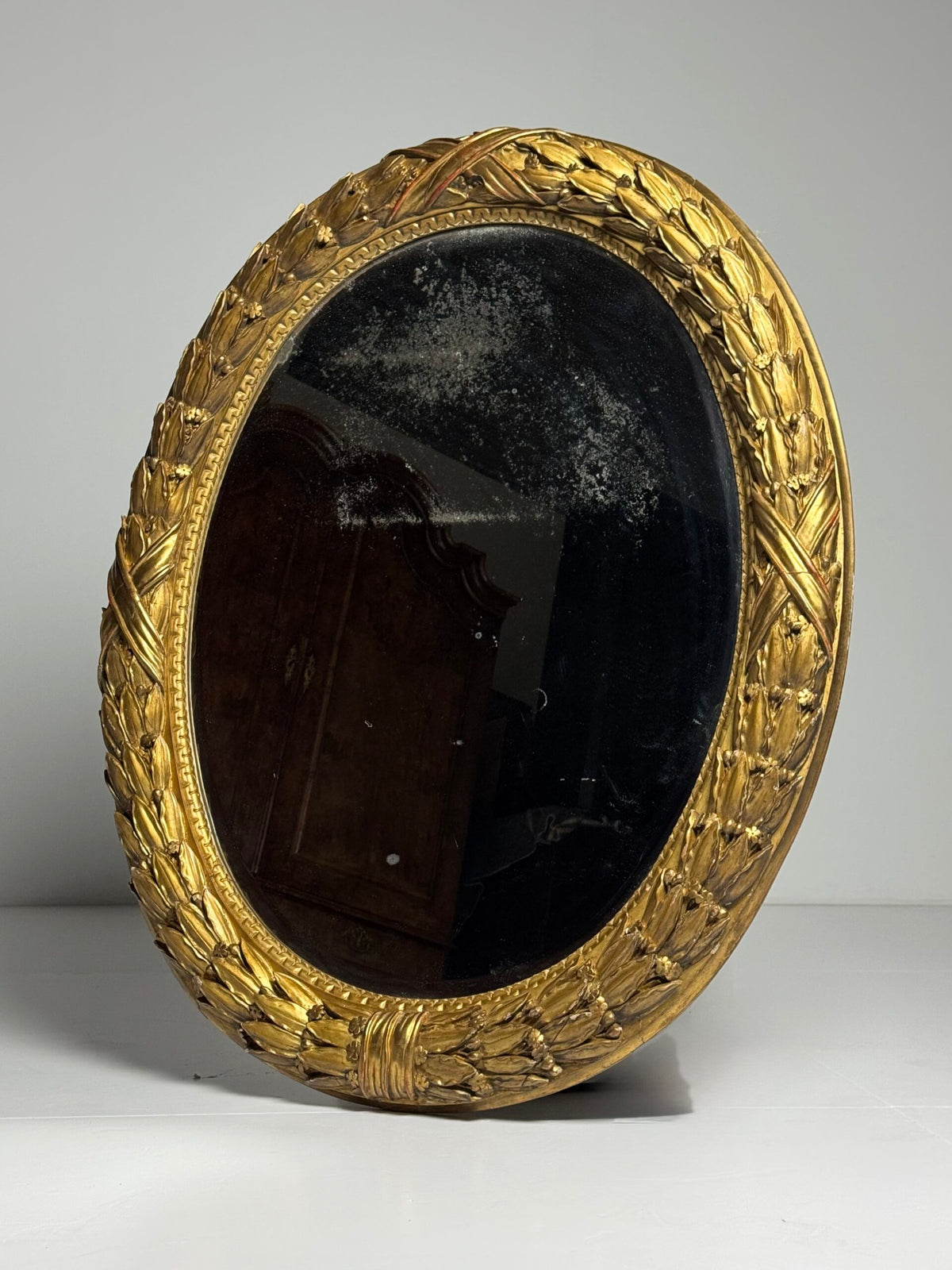 Large Oval Giltwood Empire Style Mirror, Early to Mid 19th Century, photo 7