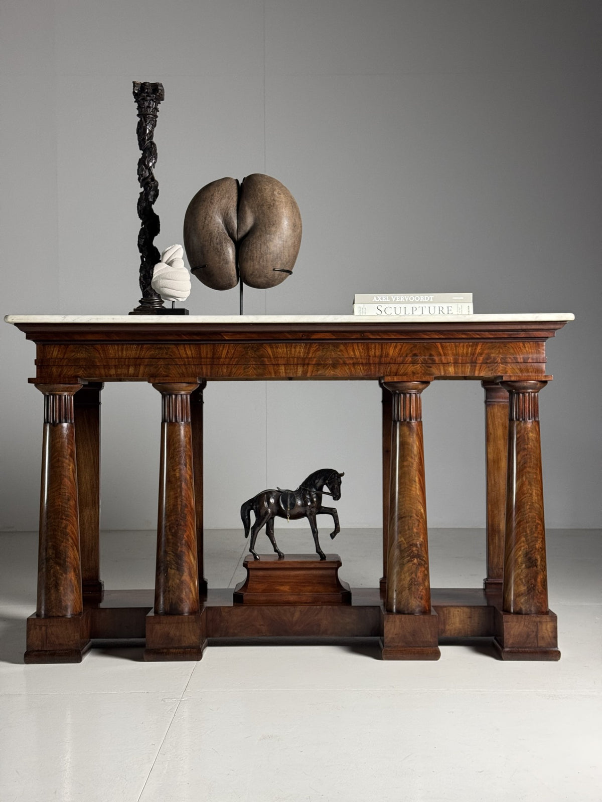 Pair of Late Empire Mahogany Console Tables with Carrara Marble, c. 1840, photo 1